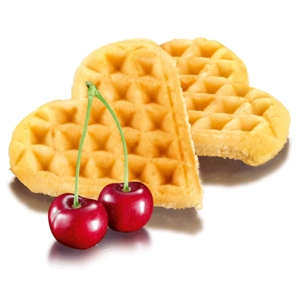 Gaufres en forme de cœur avec des cerises, un délicieux petit-déjeuner ou dessert