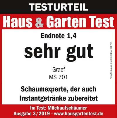 Haus & Garten Test, Endnote 1,4, sehr gut, Graef MS 701, Milchaufschäumer Test
