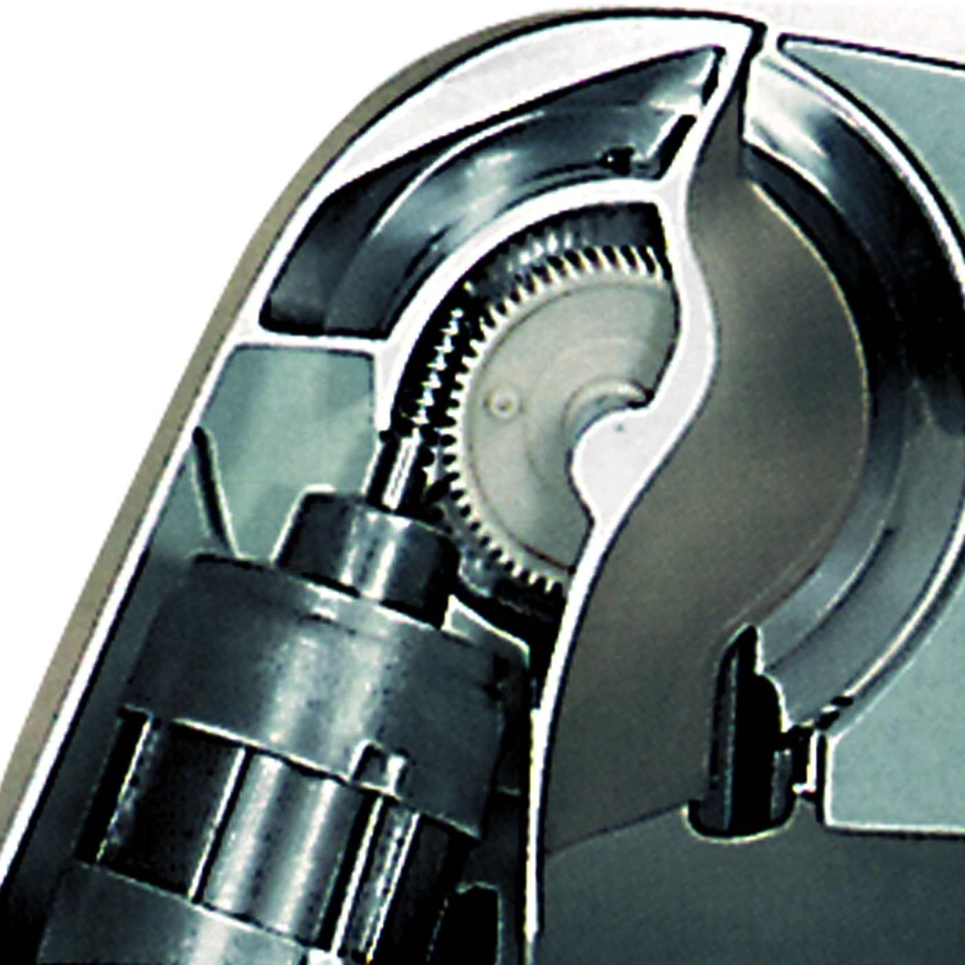 Gears and metal parts inside a machine casing, close-up, engineering, technology