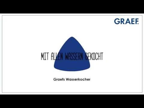 Graef Wasserkocher Werbung mit blauem Dreieck und Text