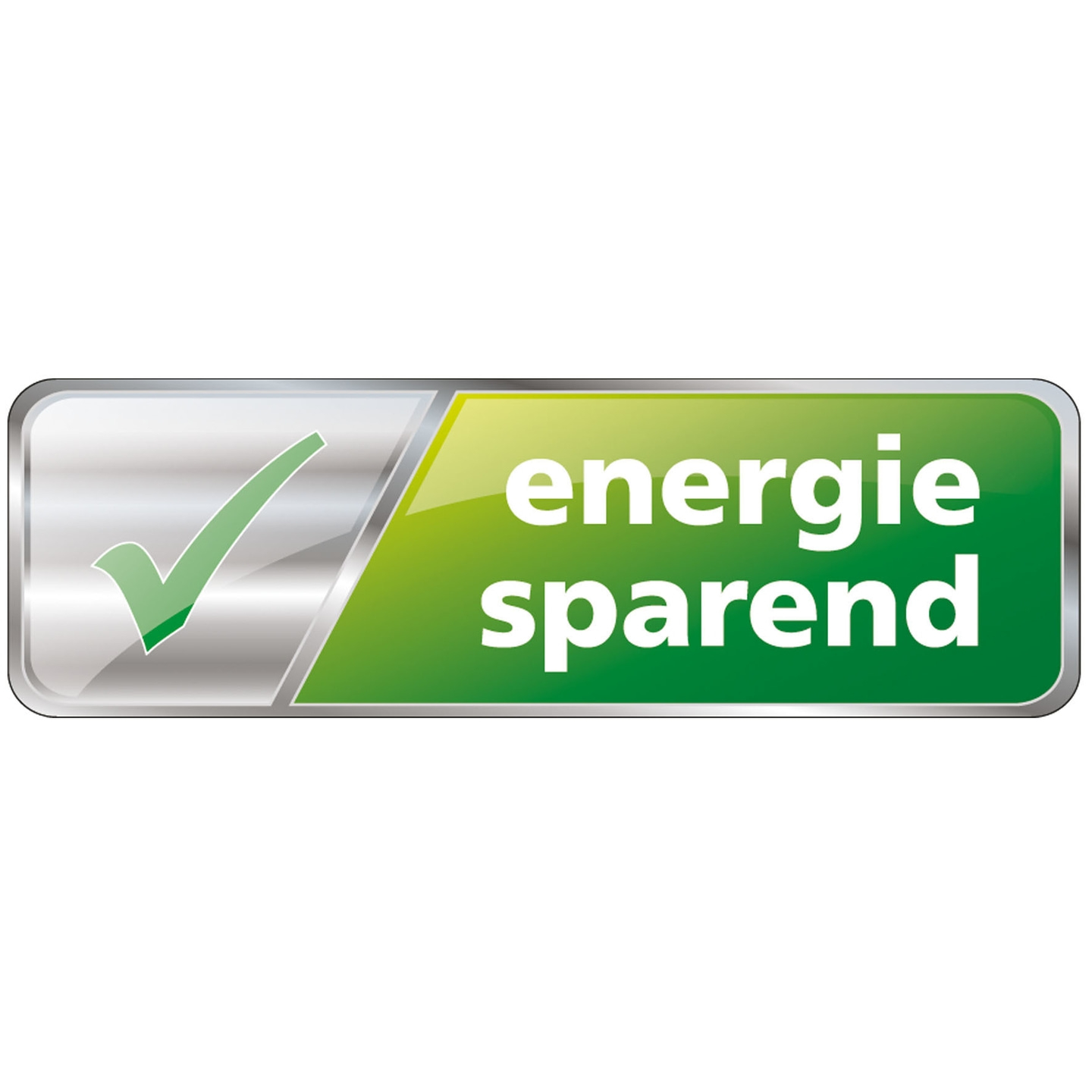 Energy-saving logo with green check mark and white text on a green background