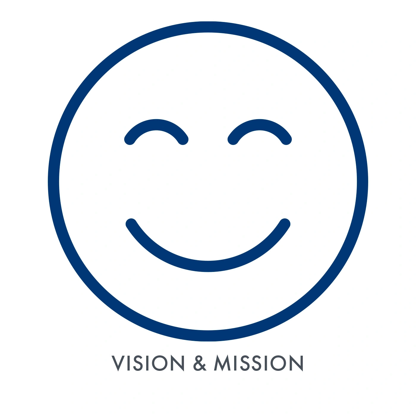 Cercle bleu avec un visage souriant et le texte 'VISION & MISSION' en dessous.