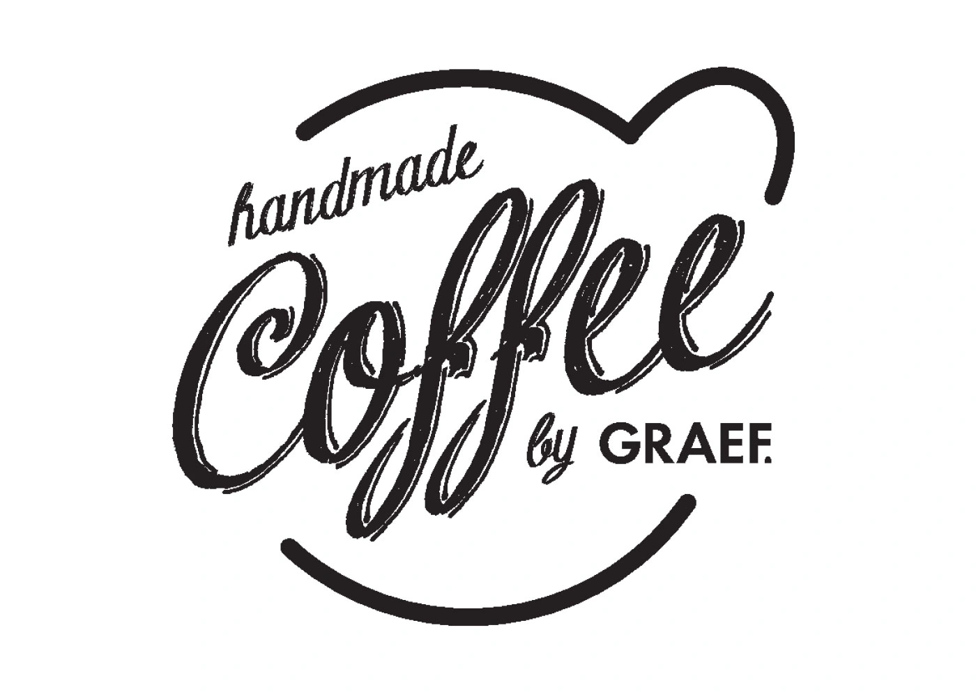 Handgemachter Kaffee von Graef, Logo mit Herz und Schriftzug.