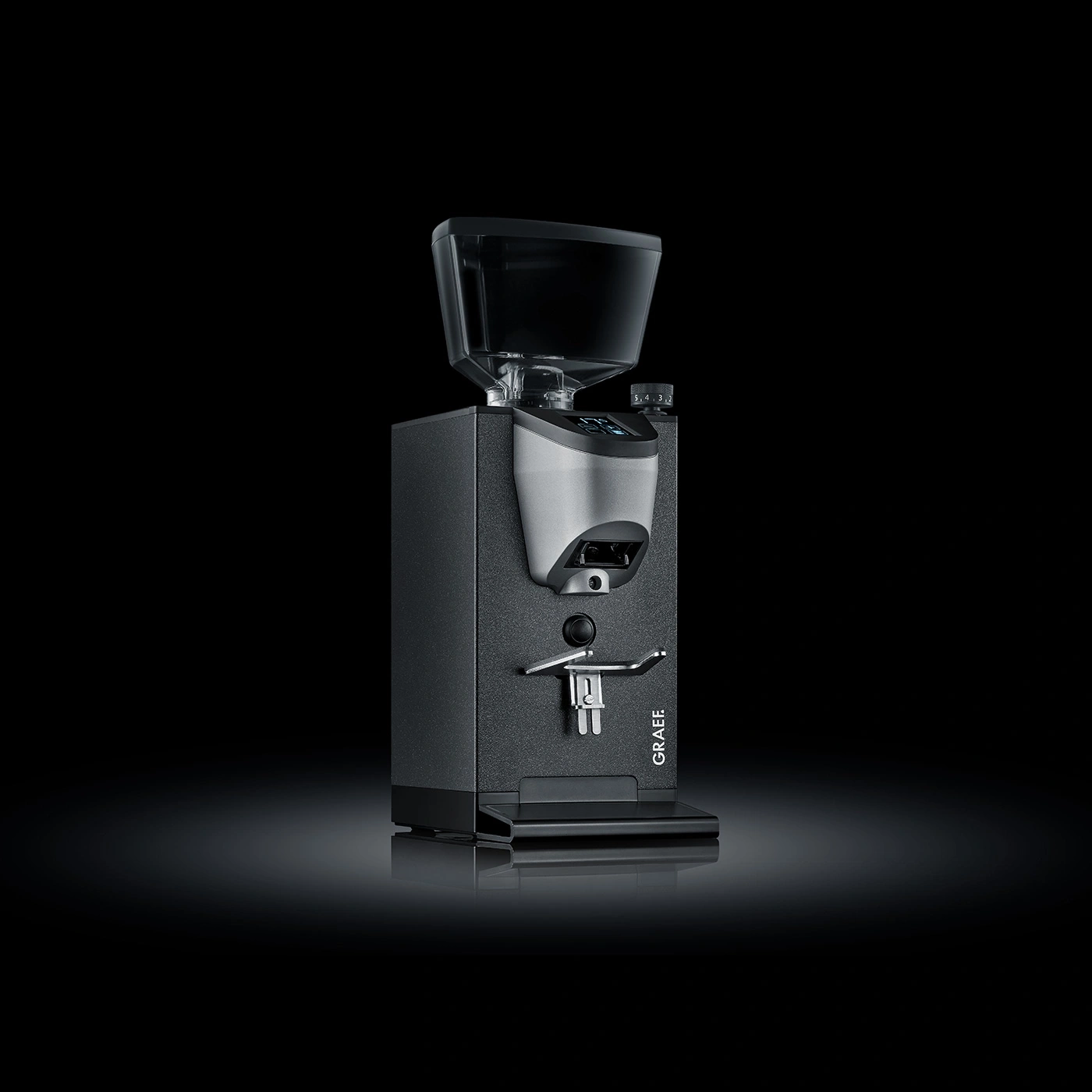 Kaffeemühle, schwarz, mit Bohnenbehälter, Graef-Logo, modernes Design, für Kaffeeliebhaber