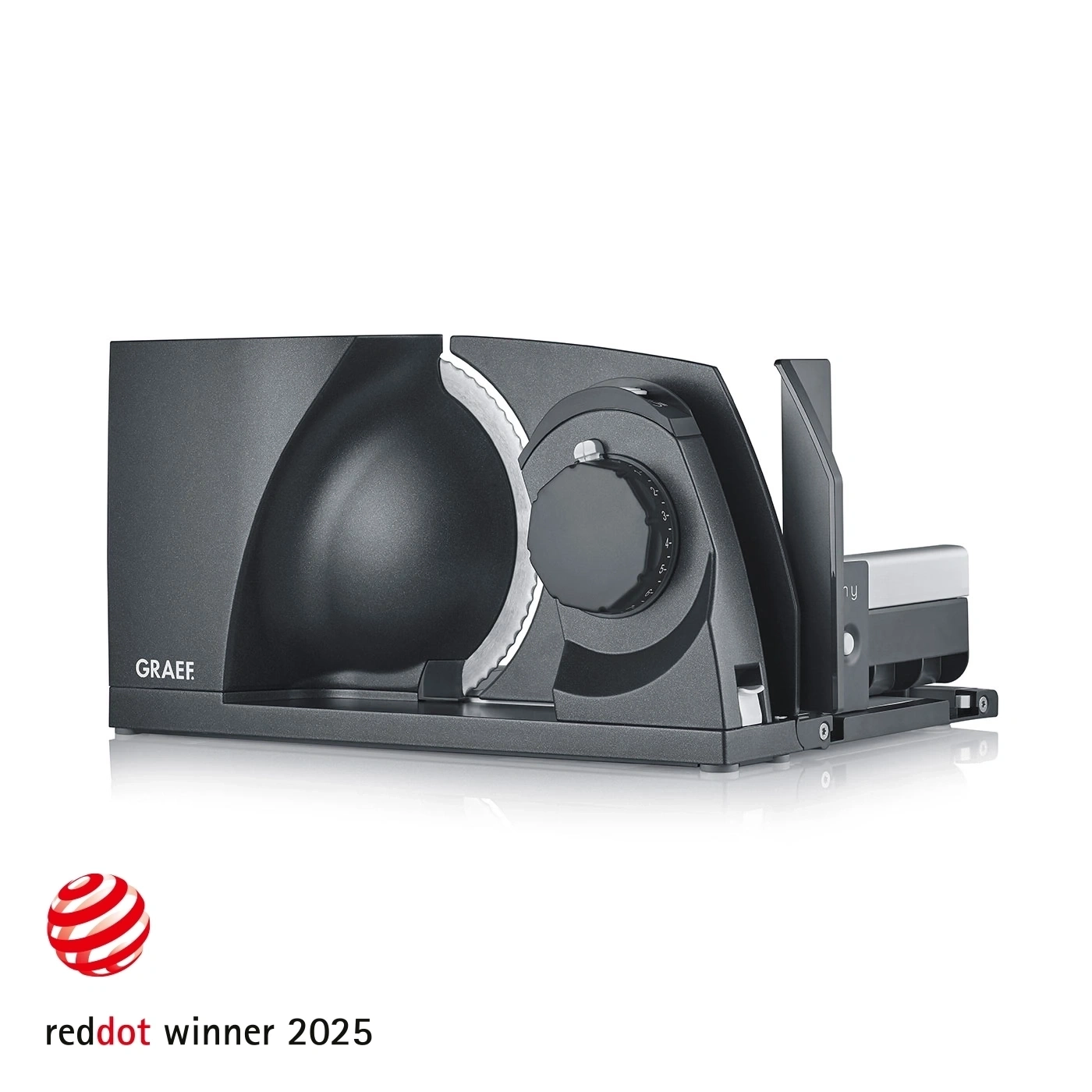 Trancheuse Graef, noir, Red Dot Award 2025, design moderne, appareil de cuisine, machine à trancher